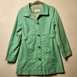 Eddie Bauer Button-Up Trench Coat Women's Size Petite X-Small Green Rain Jacket